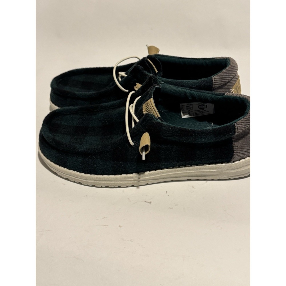 HEYDUDE Wally Buffalo Plaid Men's 11 Hunter Green Black 40657-3WF EUC